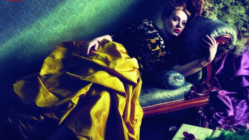 Adele, Adele Laurie Blue Adkins, Artists, singer, songwriter, poet, red hair, sofa, dress, room, interior (horizontal)