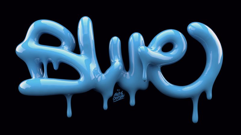 typography, 5k, 4k wallpaper, font, abstract, blue, shape, 3D (horizontal)