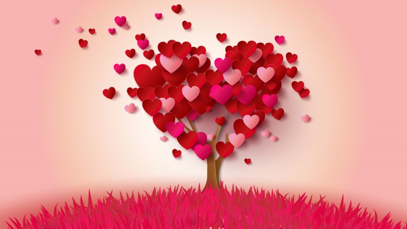 love image, heart, tree, 4k (horizontal)