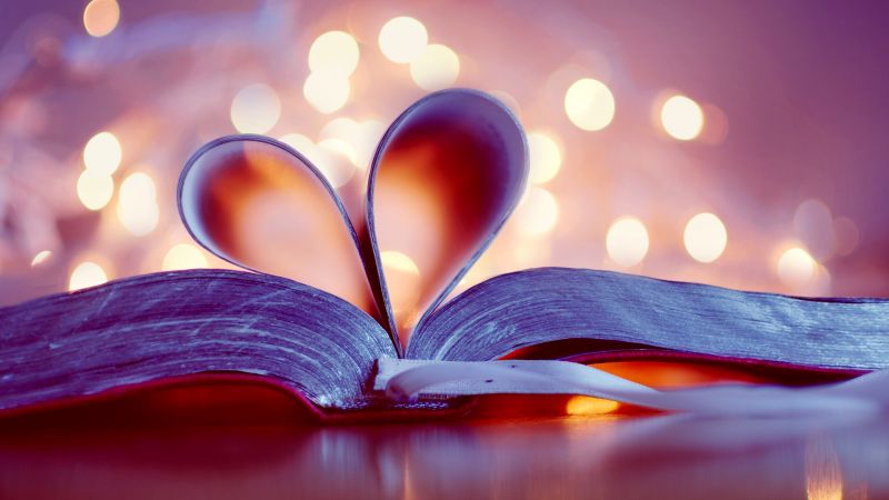 love image, heart, book, 4k (horizontal)