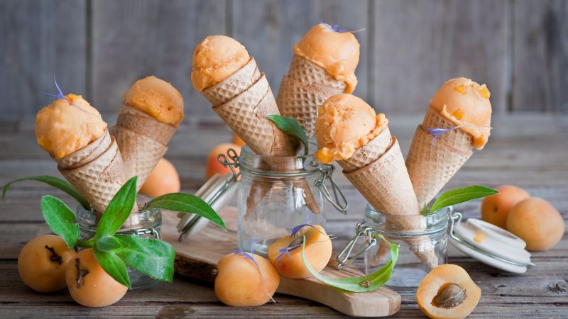 ice cream, apricot, delicious, 4k (horizontal)