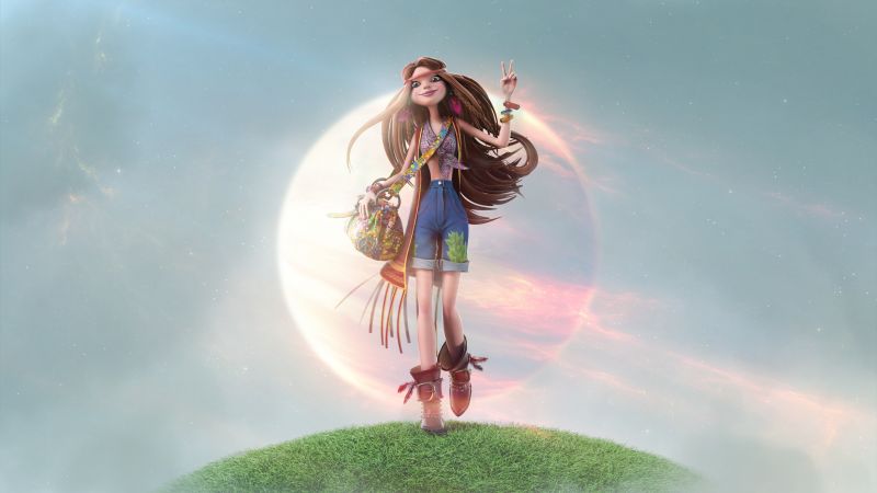 Girl, hippie, beauty, 3D (horizontal)
