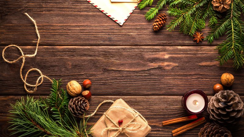 Christmas, New Year, table, fir-tree, 5k (horizontal)