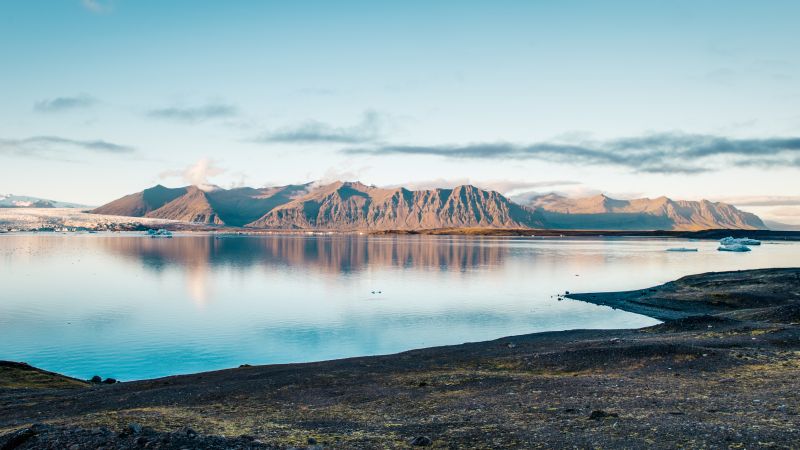 Joekulsarlon, lagoon, ocean, mountains, coast, 5k (horizontal)