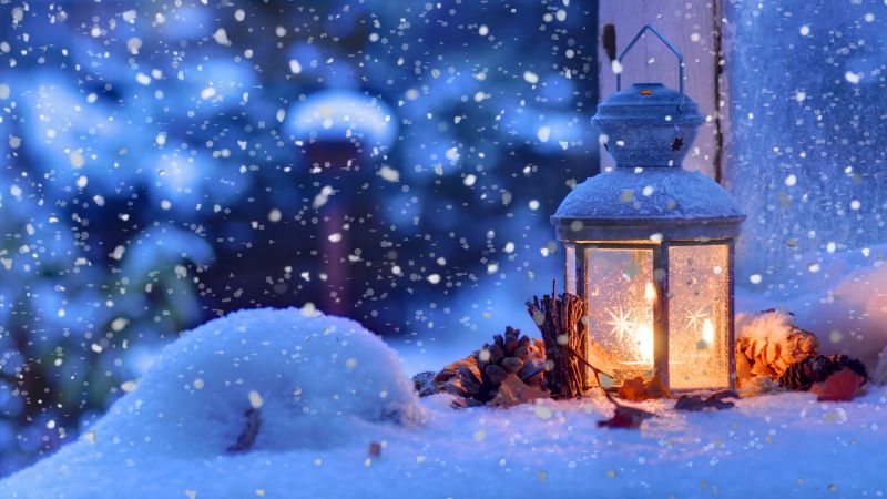 snow, lamp, winter, 4k (horizontal)