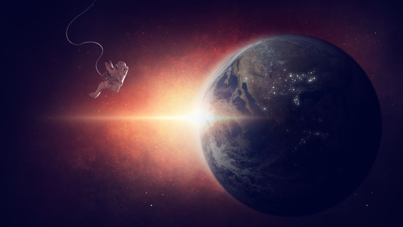 earth, planet, space, galaxy, astronaut, 5k (horizontal)