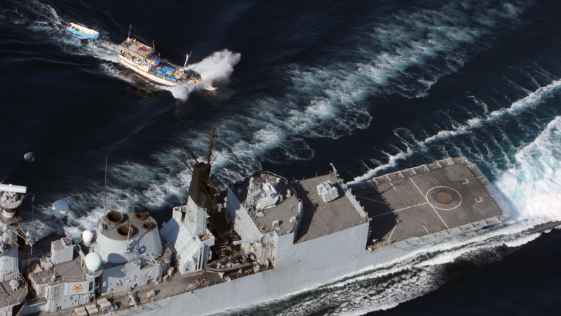 HMS Cumberland, F85, frigate, Type 22, Royal Navy, Somali, pirate, mother ship (horizontal)