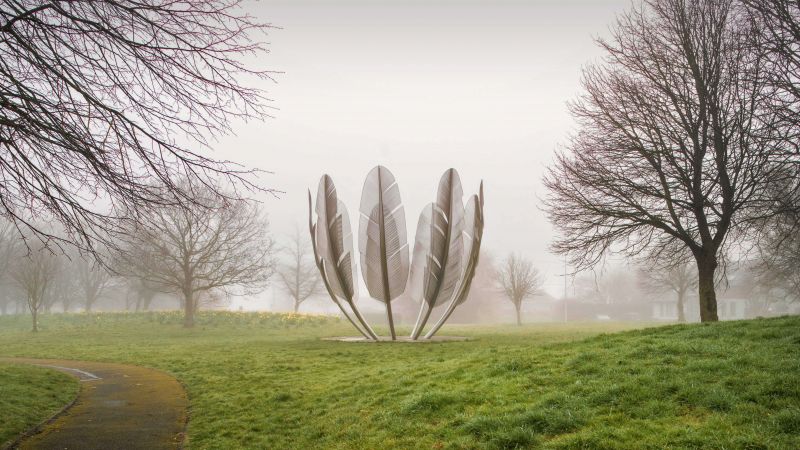 autumn, park, trees, fog, 5K (horizontal)