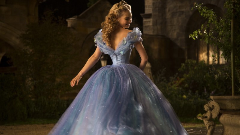 Cinderella, Best Movies of 2015, film, romantic, blue dress, blonde, fog, Lily James, Ella, Richard Madden, Prince Charming, Helena Bonham Carter, The Fairy Godmother (horizontal)