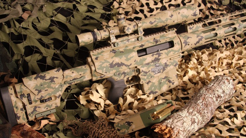 Bushmaster BA50, sniper rifle, carbine, scope, ammunition, camo, MIL-STD-1913, .50 BMG (horizontal)