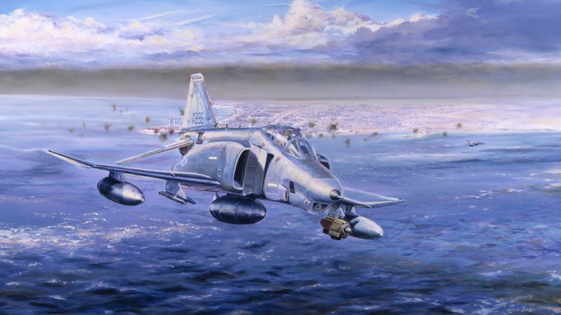 McDonnell Douglas F-4 Phantom II, F 4, Phantom 2, jet, fighter, art, aircraft carrier, flight (horizontal)