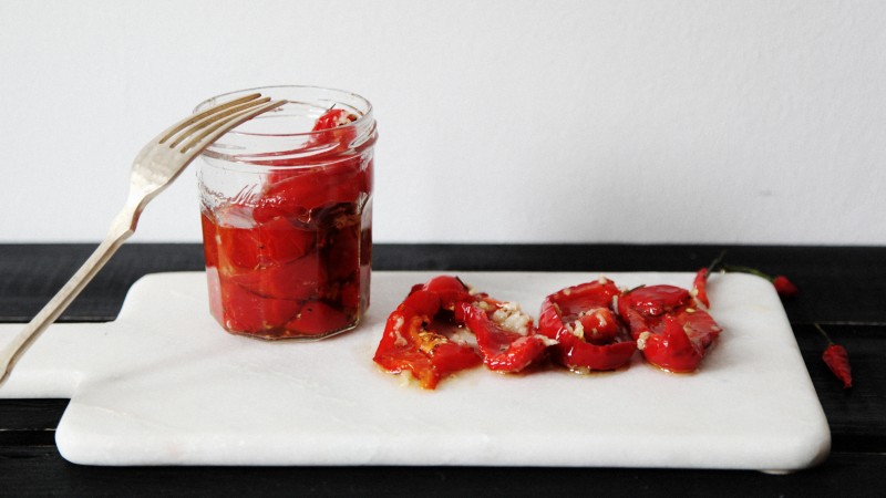 sun-dried pepper, garlic, olive oil,  (horizontal)