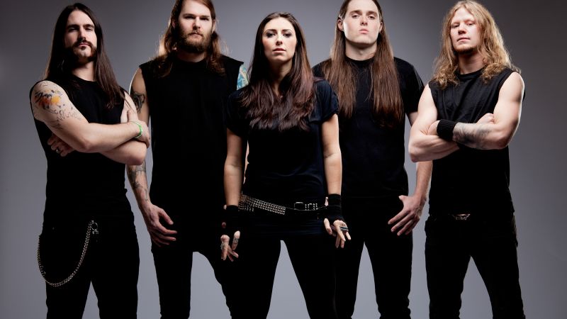 Unleash the Archers, Top music artist and bands, Brittney Slayes, Scott Buchanan, Grant Truesdell, Andrew Kingsley, Kyle Sheppard (horizontal)