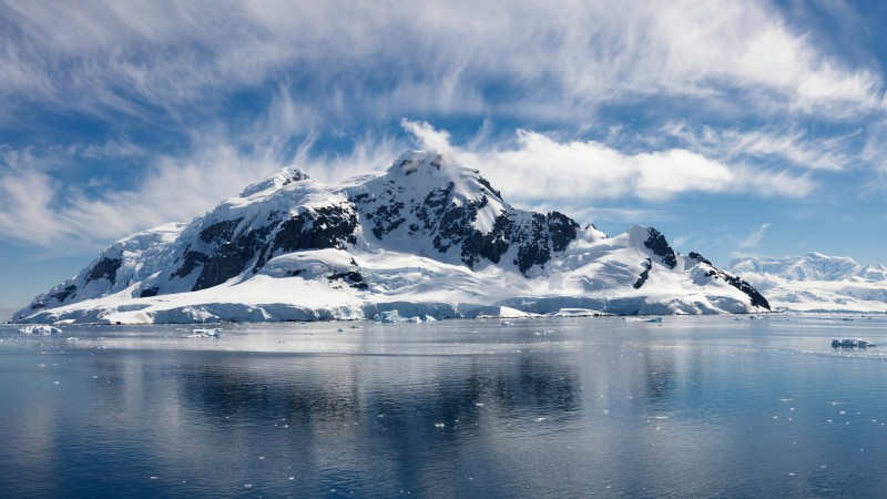Sea, 5k, 4k wallpaper, Ocean, Snow, Island, clouds, sky, water, winter (horizontal)