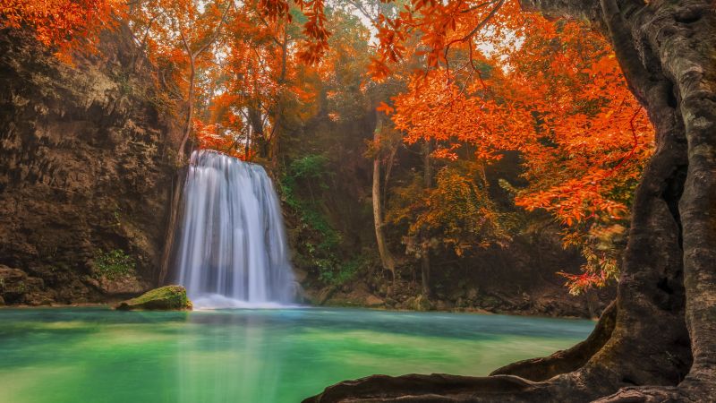 Waterfall, 5k, 4k wallpaper, Thailand, travel, tourism, River, autumn (horizontal)