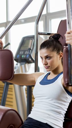 Girl, Training, weight loss, gym ball (vertical)