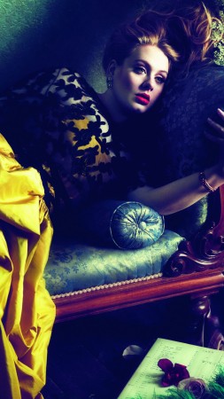 Adele, Adele Laurie Blue Adkins, Artists, singer, songwriter, poet, red hair, sofa, dress, room, interior (vertical)
