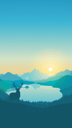 flat, forest, deer, 4k, 5k, iphone wallpaper, abstract (vertical)