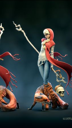 girl, fox, 3d (vertical)