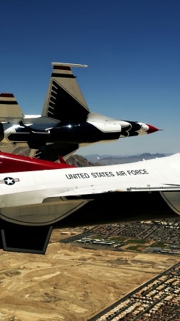 Thunderbird f-16, fighter aircraft, U.S. Airforce (vertical)