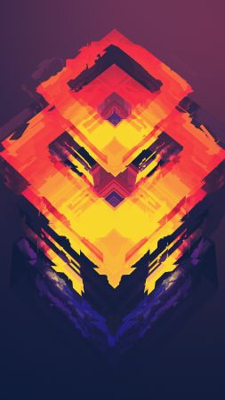 abstract, polygon, 4k, 5k, iphone wallpaper, android wallpaper, orange, red (vertical)