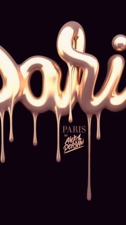 typography, 5k, 4k wallpaper, font, paris, gold, abstract, shape, 3D (vertical)