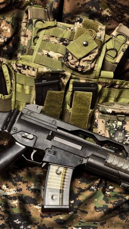 HK G36, Heckler & Koch, Gewehr 36, assault rifle, Germany, ammunition, uniform, army (vertical)