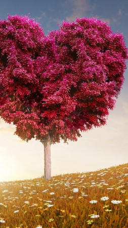 love image, heart, 4k, tree (vertical)