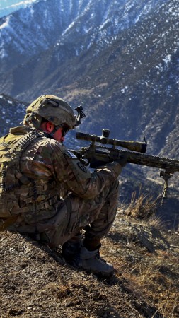 Barrett, sniper, soldier, m82, rifle, army, mountain, camo (vertical)