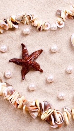 love image, heart, starfish, shell, shore, 4k (vertical)