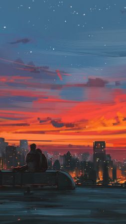 love image, couple, art, sunset, HD (vertical)