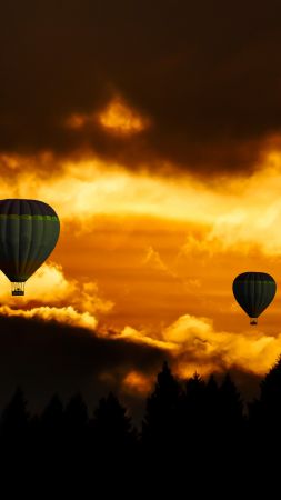 clouds, sky, balloon, forest, sunset, 8k (vertical)