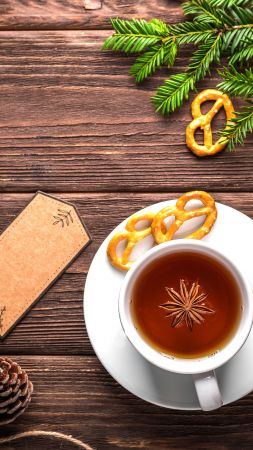 Christmas, New Year, table, fir-tree, tea, 5k (vertical)