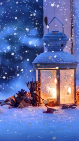 snow, lamp, winter, 4k (vertical)