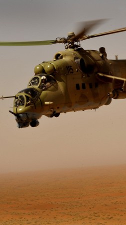 Mi-35, Mil, Sabre, attack helicopter, flying tank, Russian Army, Russia, desert (vertical)