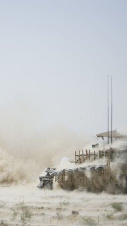 Leopard 2, MBT, tank, German, military vehicle, Bundeswehr, firing, dust (vertical)