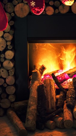 Christmas, New Year, fireplace, decorations, 5k (vertical)