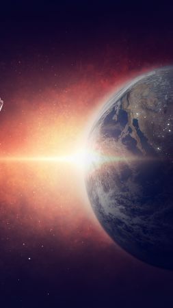 earth, planet, space, galaxy, astronaut, 5k (vertical)