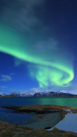 northern lights, Norway, lake, winter, 5k (vertical)