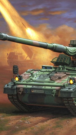 PzH 2000, howitzer, Panzerhaubitze, artillery, Bundeswehr, firing, art, painting (vertical)