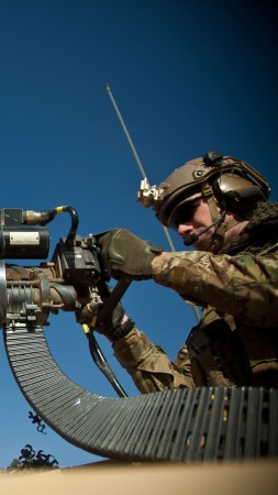 Minigun, M134, machine gun, M134D-H, Gatling, XM196, soldier, U.S. Army (vertical)
