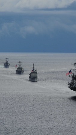 USS Theodore Roosevelt, CVN-71, Big Stick, TR, aircraft carrier, Nimitz, U.S. Navy, convoy (vertical)