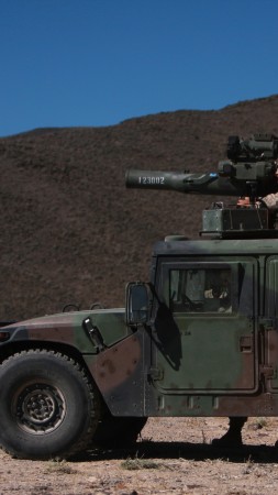 Humvee, HMMWV, SUV, rocket launch, soldier, U.S. Army (vertical)