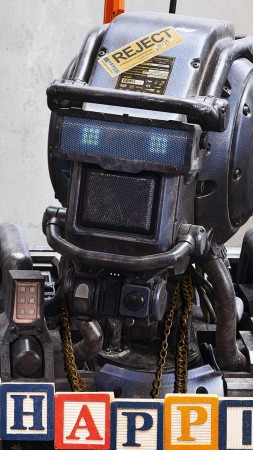 Chappie, Best Movies of 2015, robot, police, wallpaper, gun (vertical)