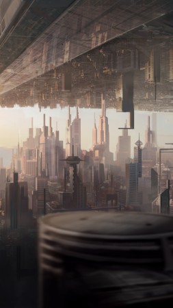 matte painting, art, city, urban, futuristic, sci-fi, sunset (vertical)