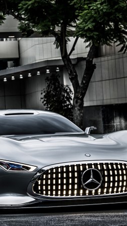 Mercedes-Benz AMG Vision, 5k, 4k wallpaper, supercar, Gran Turismo, concept, Mercedes, 2015 car, silver, front, test drive (vertical)