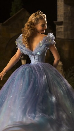 Cinderella, Best Movies of 2015, film, romantic, blue dress, blonde, fog, Lily James, Ella, Richard Madden, Prince Charming, Helena Bonham Carter, The Fairy Godmother (vertical)