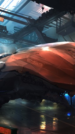 space ship, 4k, HD wallpaper, 8k, matte painting, art, transporter (vertical)