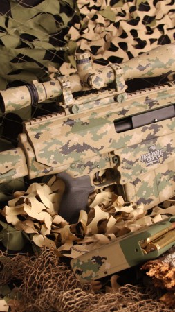 Bushmaster BA50, sniper rifle, carbine, scope, ammunition, camo, MIL-STD-1913, .50 BMG (vertical)