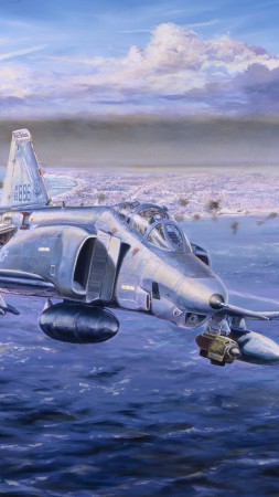 McDonnell Douglas F-4 Phantom II, F 4, Phantom 2, jet, fighter, art, aircraft carrier, flight (vertical)